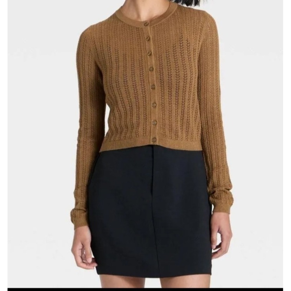 Women's Pointelle Cardigan - A New Day brown size M